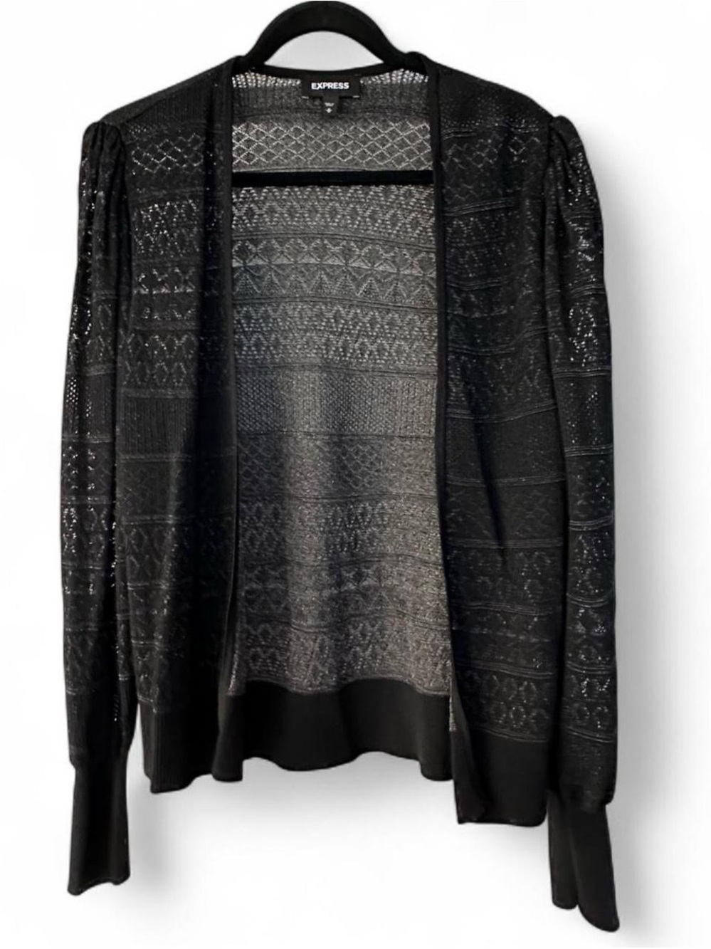 Express Black Openwork Puff-Sleeve Cardigan